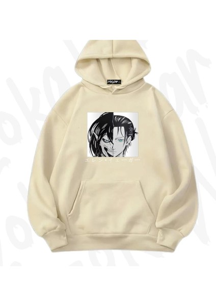 Zoka Wear Attack On Titan Eren Yeager2 Anime Baskılı Bej Sweatshirt