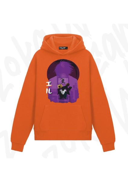 Death Note L Karakter Anime Baskılı Turuncu Sweatshirt