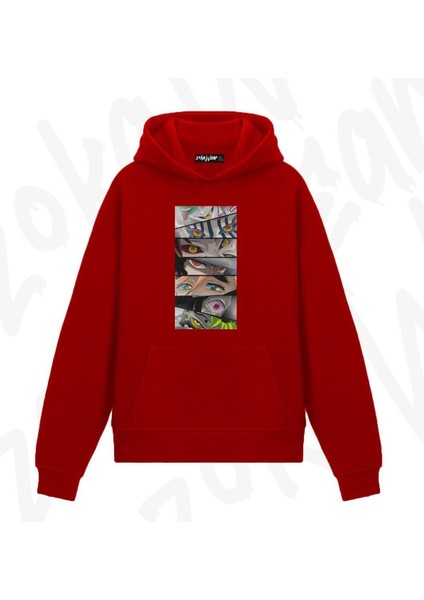 Zoka Wear Muzan And The Upper Moons Anime Baskılı Kırmızı Sweatshirt