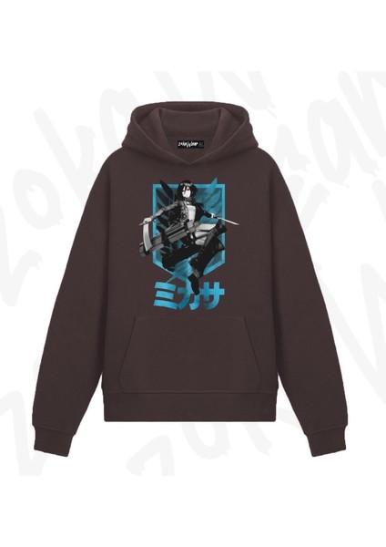 Attack On Titan Mikasa Ackerman Anime Baskılı Kahverengi Sweatshirt