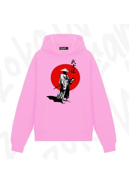 Zoka Wear Samuray Temalı Anime Baskılı Pembe Sweatshirt