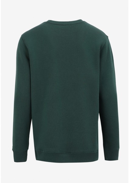 Koyu Yeşil Erkek Bisiklet Yaka Relaxed Fit Baskılı Sweatshirt D4WM-SWT3283