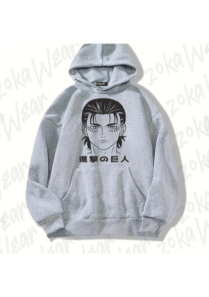 Zoka Wear Attack On Titan Eren Yeager 2 Anime Baskılı Gri Sweatshirt