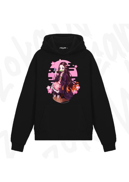 Nezuko Kamado Demon Anime Baskılı Siyah Sweatshirt