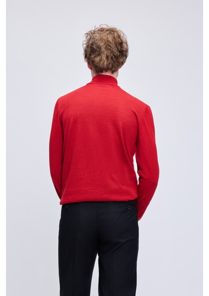 Kırmızı Regular Fit Jakarlı Yarım Balıkçı Yaka Yünlü Triko Kazak indirimleri