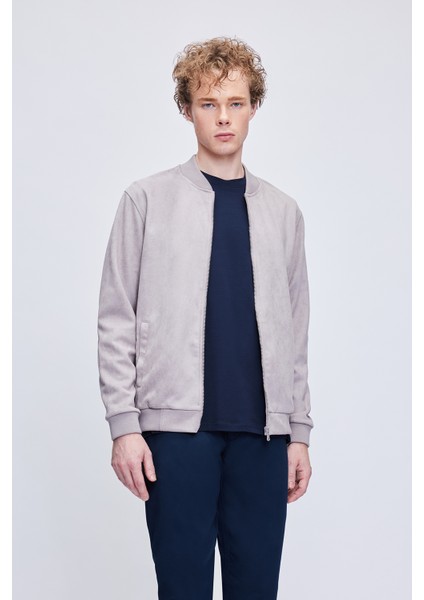 Gri Regular Fit Bomber Yaka Bomber Ceket