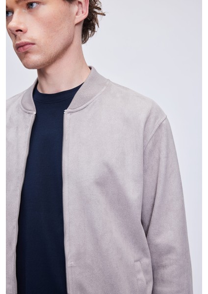 Gri Regular Fit Bomber Yaka Bomber Ceket