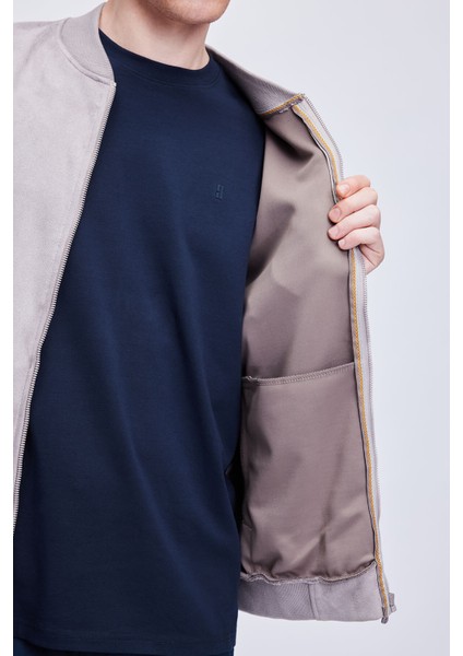 Gri Regular Fit Bomber Yaka Bomber Ceket