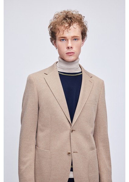 Kahverengi Slim Fit Desenli Mono Yaka Klasik Ceket modelleri