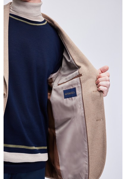 Kahverengi Slim Fit Desenli Mono Yaka Klasik Ceket indirimleri