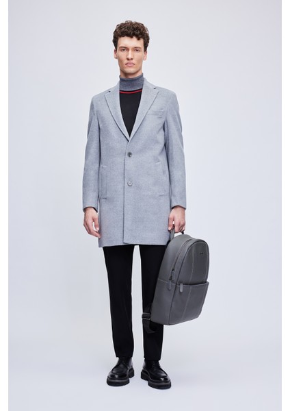 Gri Slim Fit Ceket Yaka Yünlü Kaşe Palto fiyatları
