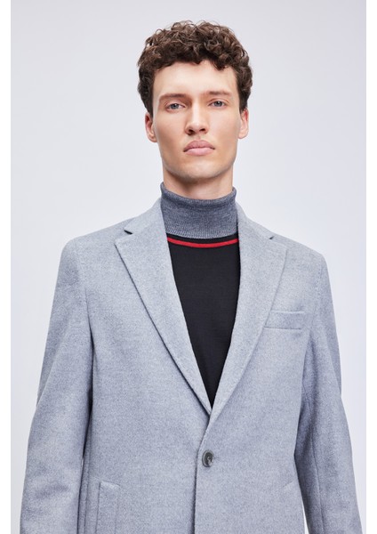 Gri Slim Fit Ceket Yaka Yünlü Kaşe Palto indirimleri