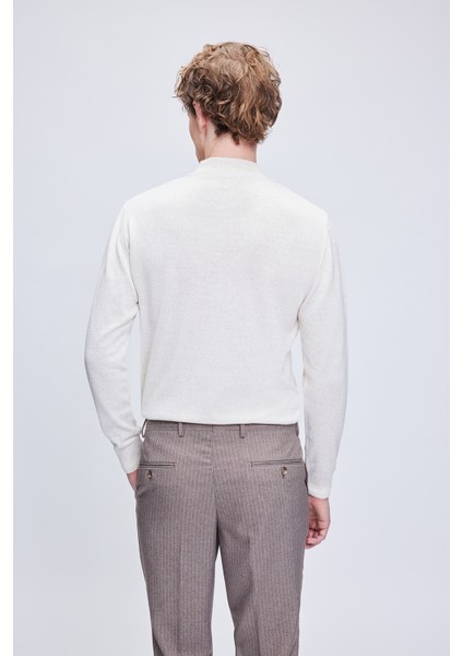 Bej Regular Fit Düz Yarım Balıkçı Yaka Yünlü Triko Kazak indirimleri