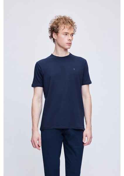 Lacivert Regular Fit Bisiklet Yaka Pamuklu Tişört