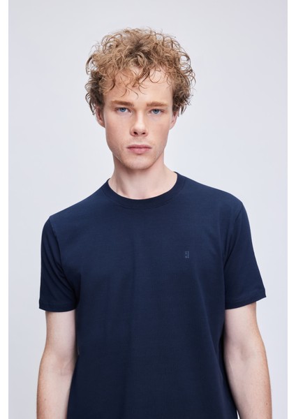 Lacivert Regular Fit Bisiklet Yaka Pamuklu Tişört modelleri