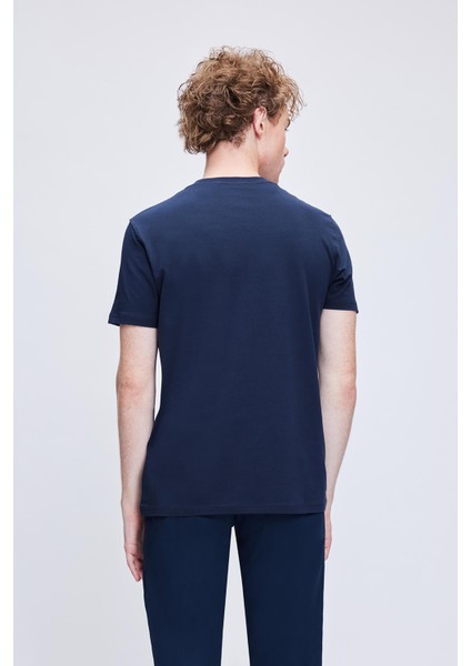 Lacivert Regular Fit Bisiklet Yaka Pamuklu Tişört indirimleri