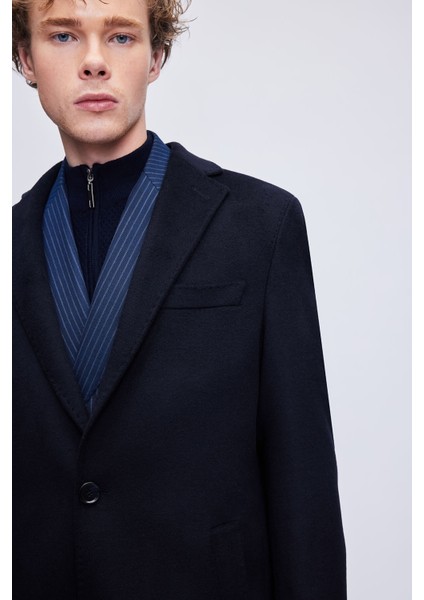 Lacivert Slim Fit Ceket Yaka Yünlü Kaşe Palto indirimleri