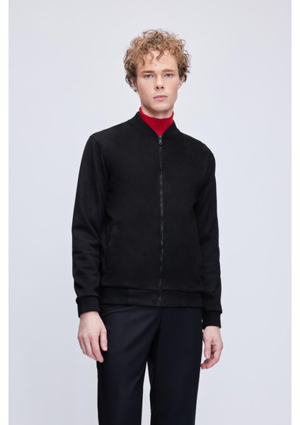 Siyah Regular Fit Bomber Yaka Mevsimlik Mont