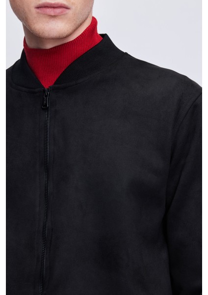 Siyah Regular Fit Bomber Yaka Mevsimlik Mont fırsatları