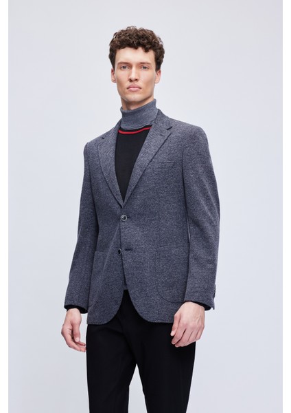 Lacivert Slim Fit Desenli Mono Yaka Klasik Ceket modelleri