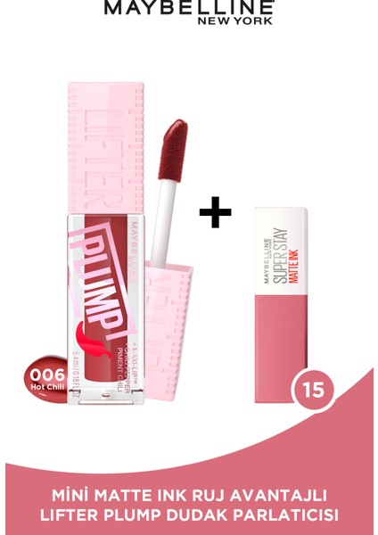 Lifter Plump Dudak Parlatıcısı- 006 Hot Chili + Mini Matte Ink Likit Mat Ruj - 15 Lover