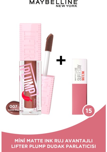 Lifter Plump Dudak Parlatıcısı- 007 Cocoa Zing + Mini Matte Ink Likit Mat Ruj - 15 Lover