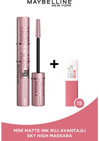 Maybelline New York Lash Sensational Sky High Maskara + Mini Matte Ink Likit Mat Ruj - 15 Lover