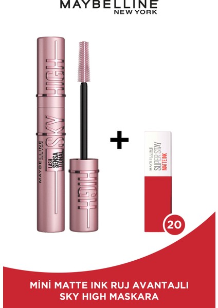 Lash Sensational Sky High Maskara + Mini Matte Ink Likit Mat Ruj - 20 Pioneer
