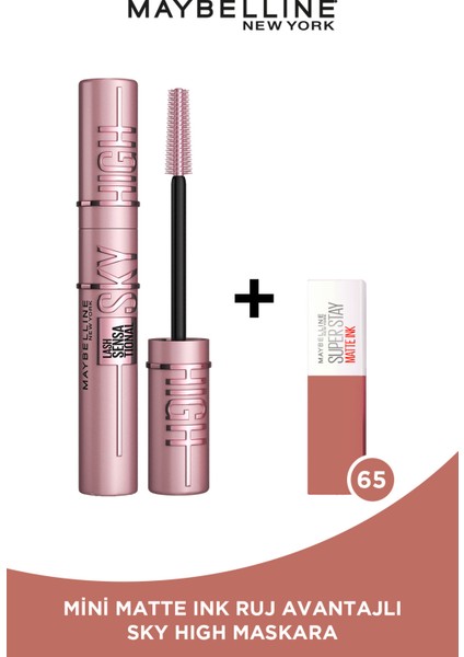 Lash Sensational Sky High Maskara + Mini Matte Ink Likit Mat Ruj - 65 Seductress