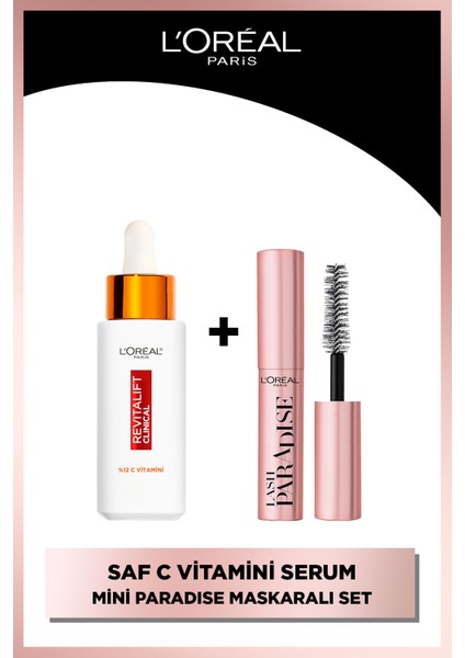Revitalift Clinical %12 Saf C Vitamini Aydınlatıcı, Ton Eşitleyici, Gözenek Karşıtı Serum 30 Ml + Paradise Mini Maskara
