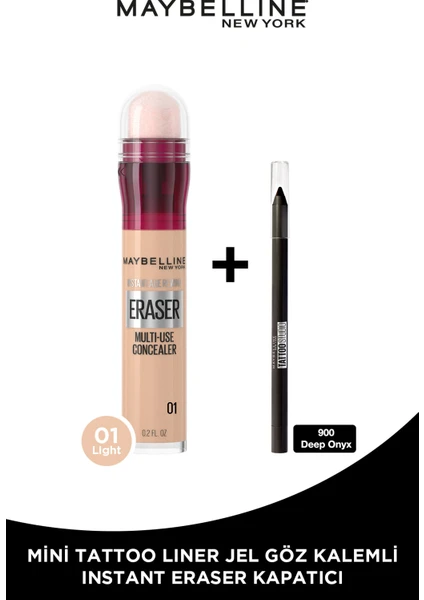 Maybelline New York Instant Anti Age Eraser Kapatıcı - 01 Light + Tat Liner Gel Pencil Göz Kalemi Mini