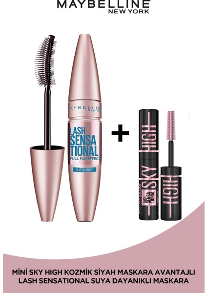 Lash Sensational Yelpaze Etkili Suya Dayanıklı Siyah Maskara + Sky High Cosmic Mini Maskara