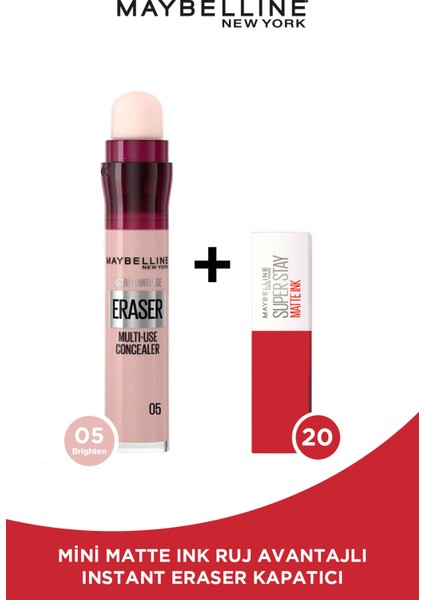 Instant Anti Age Eraser Kapatıcı- 05 Brighten + Mini Matte Ink Likit Mat Ruj - 20 Pioneer