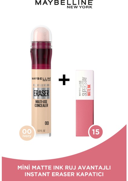 Instant Anti Age Eraser Kapatıcı - 00 Ivory + Mini Matte Ink Likit Mat Ruj - 15 Lover