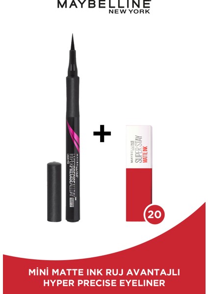 Hyper Precise All Day Eyeliner - 701 Matte Onyx - Mat Siyah + Mini Matte Ink Likit Mat Ruj - 20 Pioneer