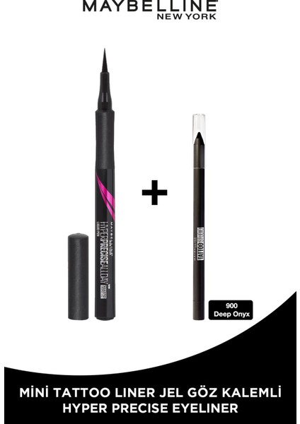 Maybelline New York Hyper Precise All Day Eyeliner - 701 Matte Onyx - Mat Siyah + Tat Liner Gel Pencil Göz Kalemi Mini