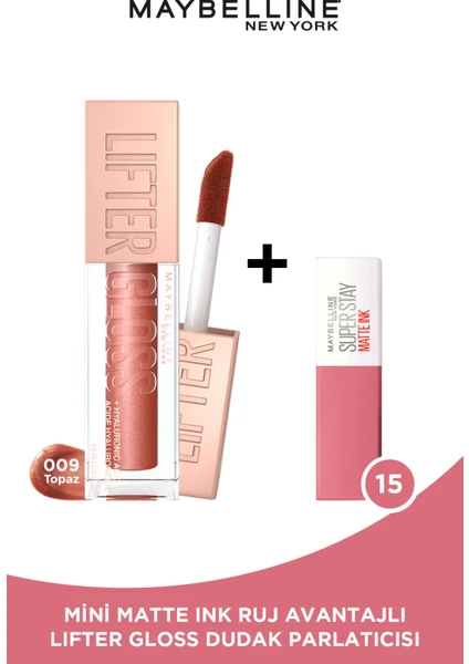 Maybelline New York Lifter Gloss Nemlendirici Dudak Parlatıcısı- 009 Topaz + Mini Matte Ink Likit Mat Ruj - 15 Lover