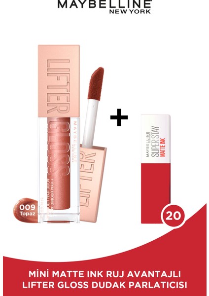 Lifter Gloss Nemlendirici Dudak Parlatıcısı- 009 Topaz + Mini Matte Ink Likit Mat Ruj - 20 Pioneer