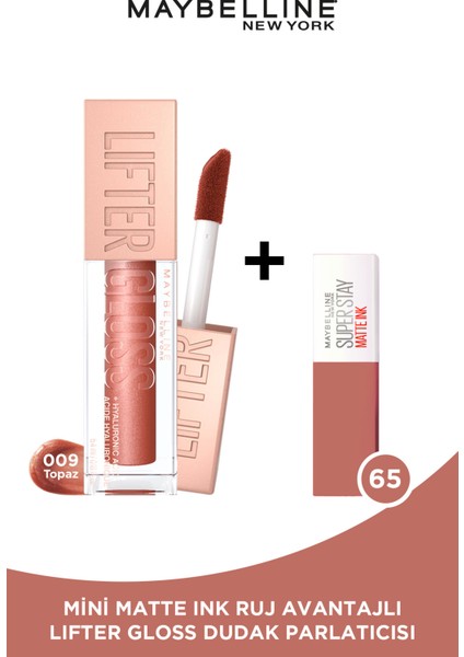 Lifter Gloss Nemlendirici Dudak Parlatıcısı- 009 Topaz + Mini Matte Ink Likit Mat Ruj - 65 Seductress