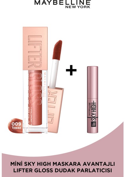 Lifter Gloss Nemlendirici Dudak Parlatıcısı- 009 Topaz + Sky High Mini Maskara