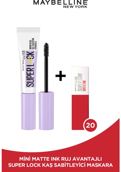 Super Lock Brow Glue Kaş Sabitleyici Maskara + Mini Matte Ink Likit Mat Ruj - 20 Pioneer