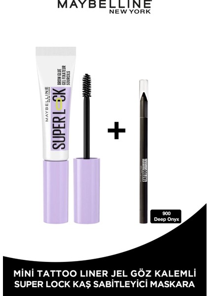 Maybelline New York Super Lock Brow Glue Kaş Sabitleyici Maskara + Tat Liner Gel Pencil Göz Kalemi Mini