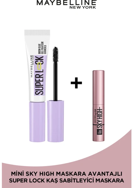 Maybelline New York Super Lock Brow Glue Kaş Sabitleyici Maskara + Sky High Mini Maskara