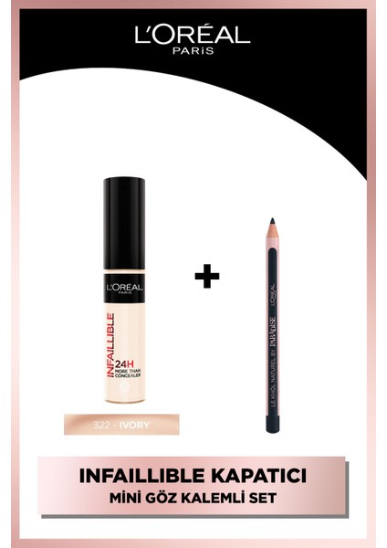 Infaillible 24h Tüm Yüze Uygulanabilir Kapatıcı - 322 Ivory + Paradise Le Khol Mini Göz Kalemi