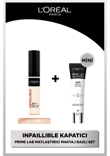 L'oréal Paris Infaillible 24h Tüm Yüze Uygulanabilir Kapatıcı - 322 Ivory + Prime Lab Matte Mini