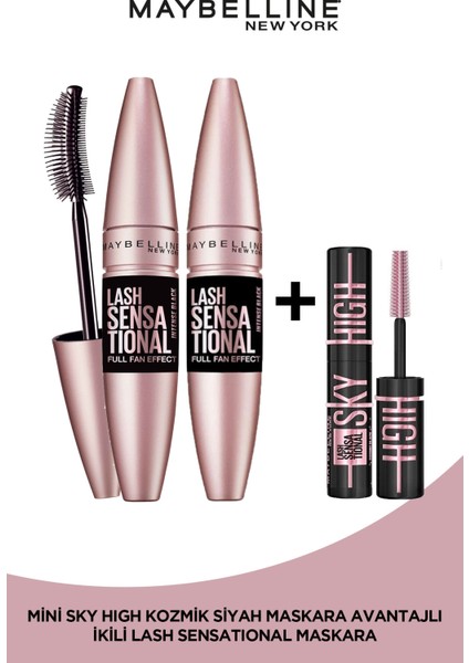 2'Li Lash Sensational Yelpaze Etkili Intense Black Maskara - Ekstra Siyah + Sky High Cosmic Mini Maskara