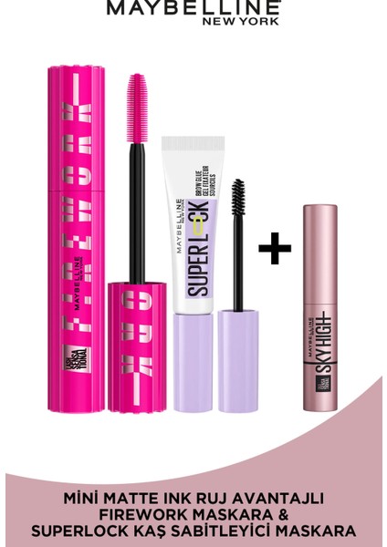 Lash Sensational Firework Maskara + Super Lock Kaş Sabitleyici Maskara + Sky High Mini Maskara