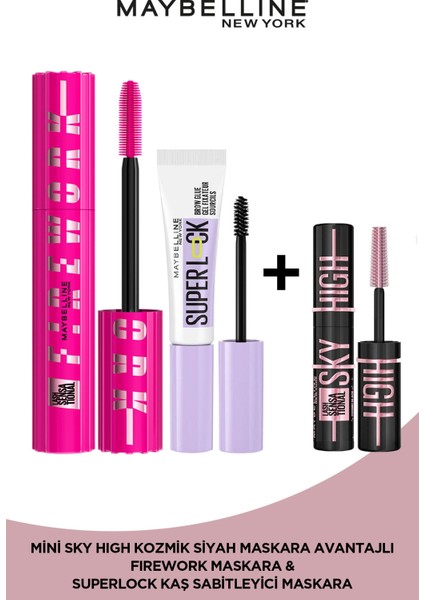 Lash Sensational Firework Maskara + Super Lock Kaş Sabitleyici Maskara + Sky High Cosmic Mini Maskara