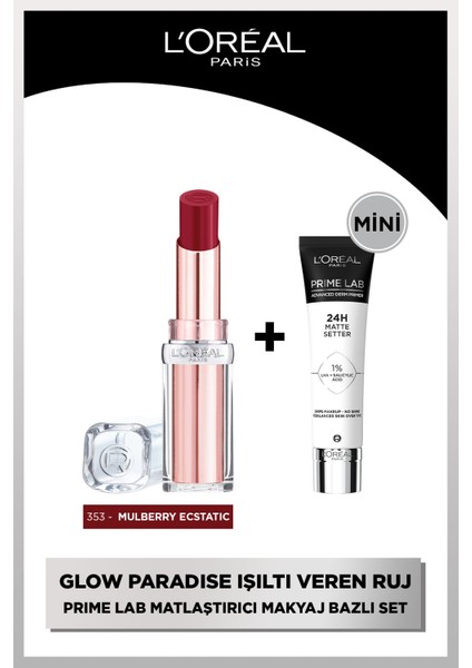 Glow Paradise Balm-In-Lipstick - Işıltı Veren Ruj 353 Mulberry Ecstatic + Prime Lab Matte Mini