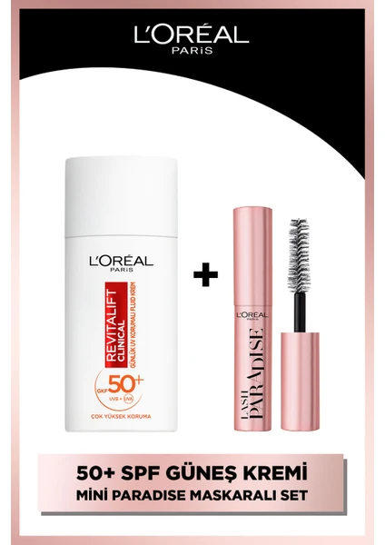 L'oréal Paris Revitalift Clinical Spf 50+ Günlük Yüksek Uv Korumalı Yüz Güneş Kremi 50ml + Paradise Mini Maskara